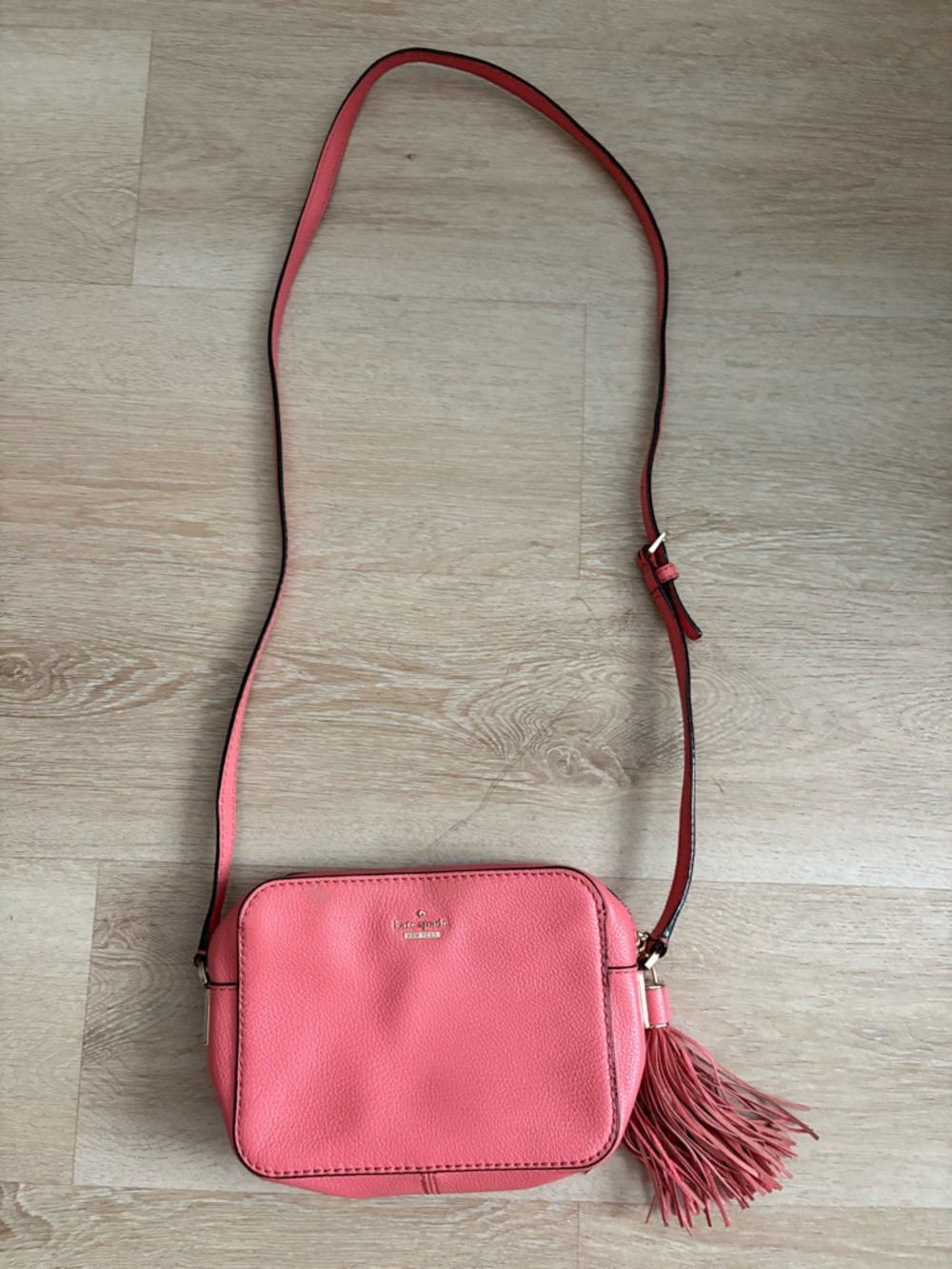 kate spade Coral Pink Pebbled Leather Crossbody with Tassel